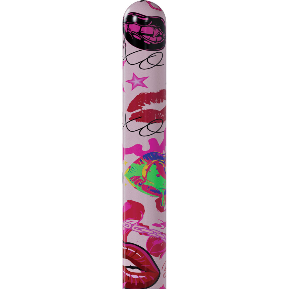S-LINE Kaotix Y2K Princess - Powder 17.8 cm USB Rechargeable Vibrator with a fun pink design featuring lips and stars.