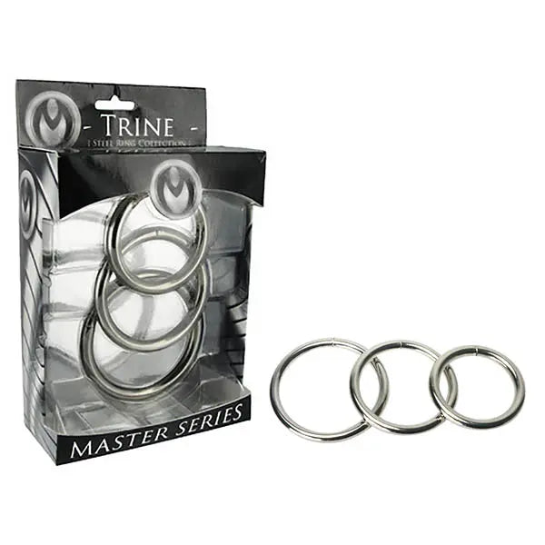 Master Series Trine Steel Ring Collection - Steel Cock Rings - Set of 3 Sizes XR Brands Discreet Intimate Essentials.