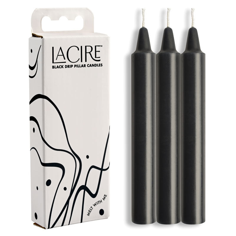 LaCire Drip Pillar Candles -  -  Drip Candles - Set of 3, black drip candles in packaging for intimate play.