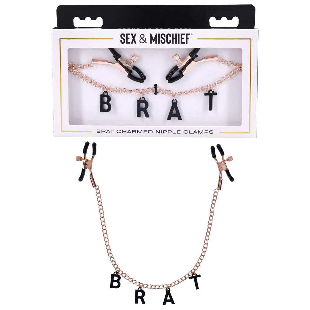 Sex & Mischief Brat Charmed Nipple Clamps -  Nipple Clamps with 45 cm Chain Sportsheets Discreet Intimate Essentials.