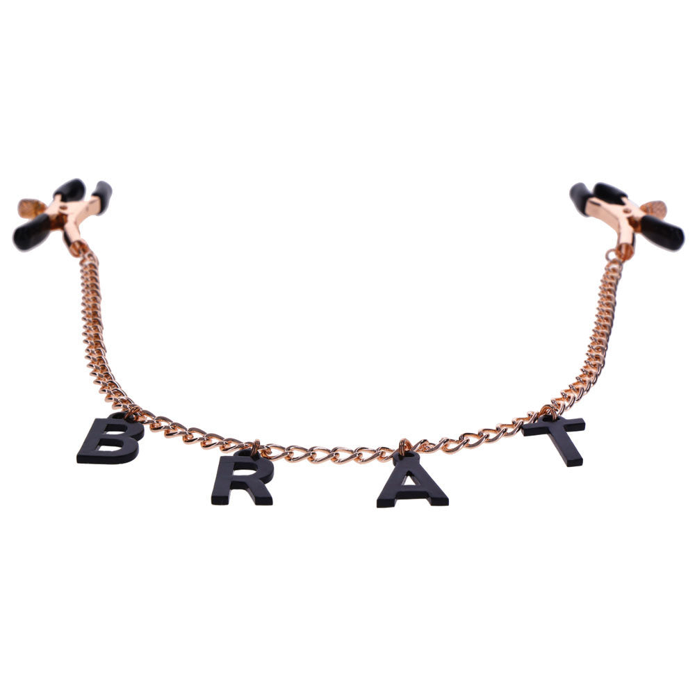 Sex & Mischief Brat Charmed Nipple Clamps -  Nipple Clamps with 45 cm Chain with stylish letters and adjustable tension.