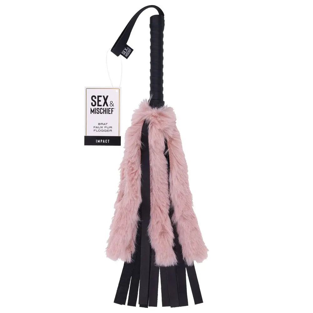 Sex & Mischief Brat Faux Fur Flogger -  50 cm Whip with Pink Faux Feather Sportsheets Discreet Intimate Essentials.