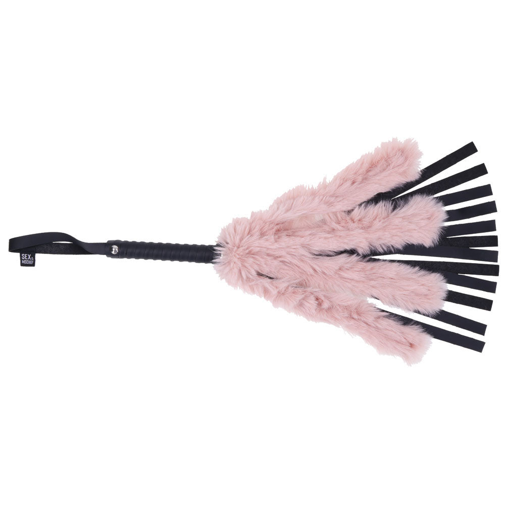 Sex & Mischief Brat Faux Fur Flogger - 50 cm Whip with Pink Faux Feather for playful intimate moments.