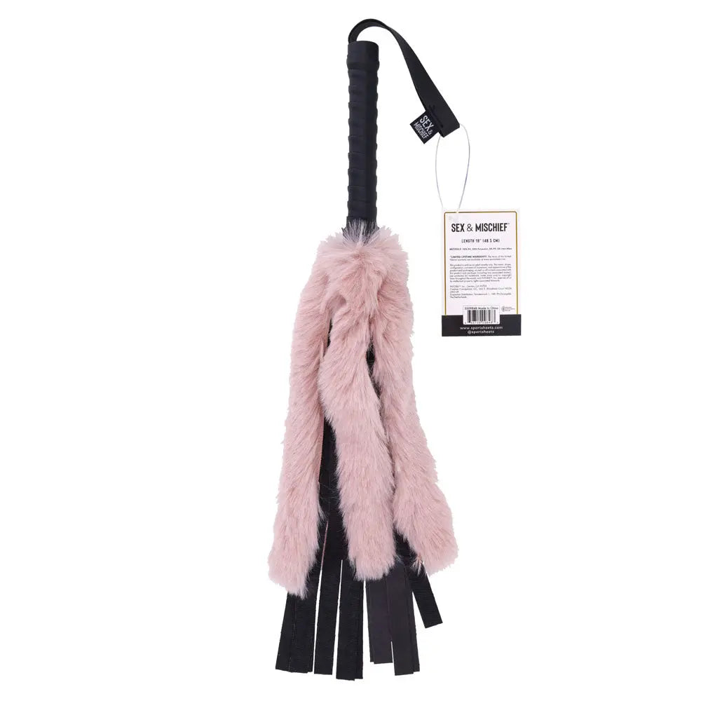 Sex & Mischief Brat Faux Fur Flogger -  50 cm Whip with Pink Faux Feather Sportsheets Discreet Intimate Essentials.