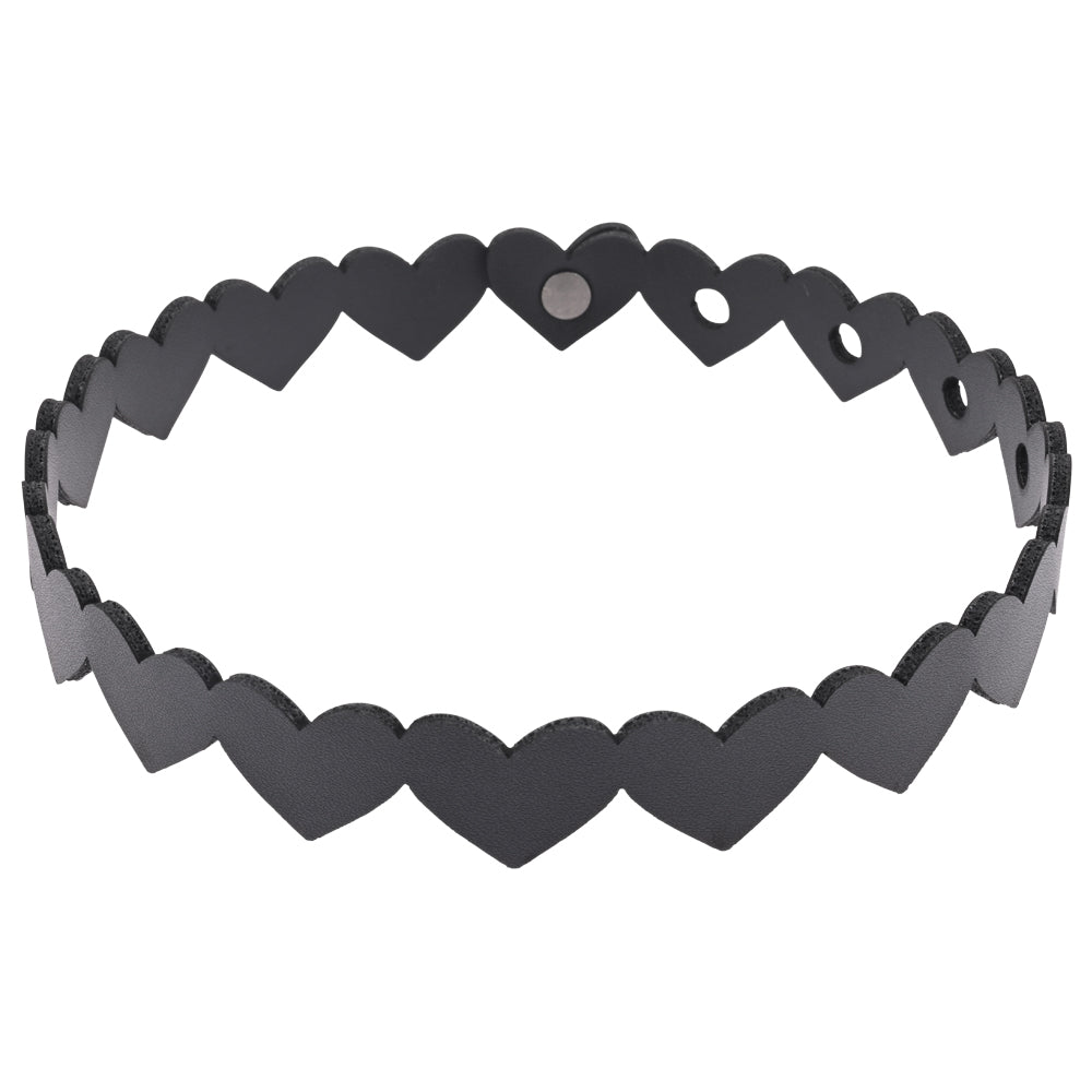 Sex & Mischief Heart Day Collar -  Collar made of faux leather with connected heart shapes, ideal for intimate wear.