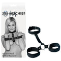 Sex & Mischief Shadow Neck and Wrist Restraint - Restraints displayed with packaging and product details.