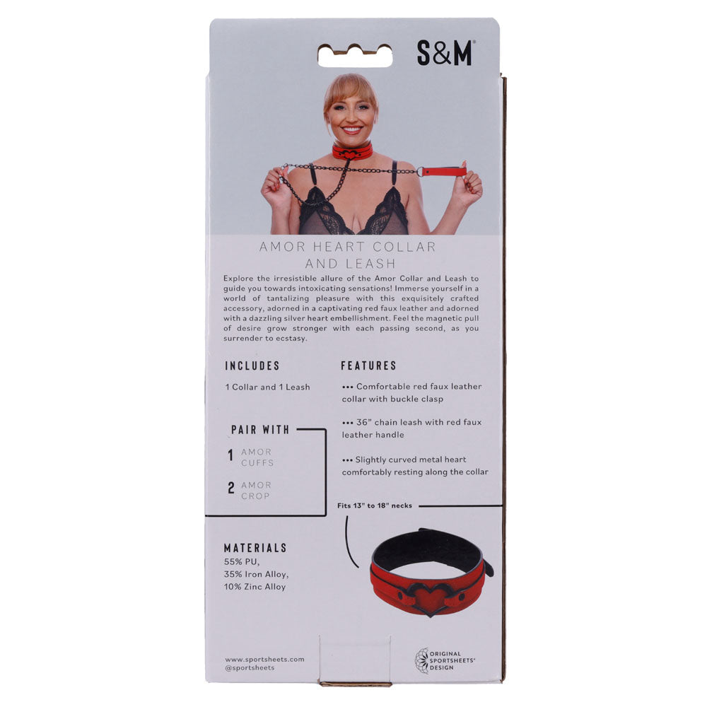 Sex & Mischief Amor Collar and Leash - Restraint packaging featuring intimate essentials for pleasurable experiences.