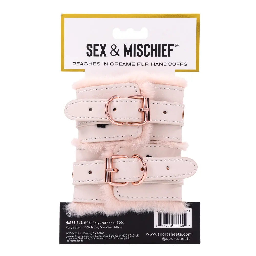 Sex & Mischief Peaches n CreaMe Fur Handcuffs - Peach Restraints Sportsheets Discreet Intimate Essentials.