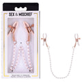 Sex & Mischief Peaches n CreaMe Pearl Nipple Clamps - Peach Nipple Restraints with rose gold and pearl accents.