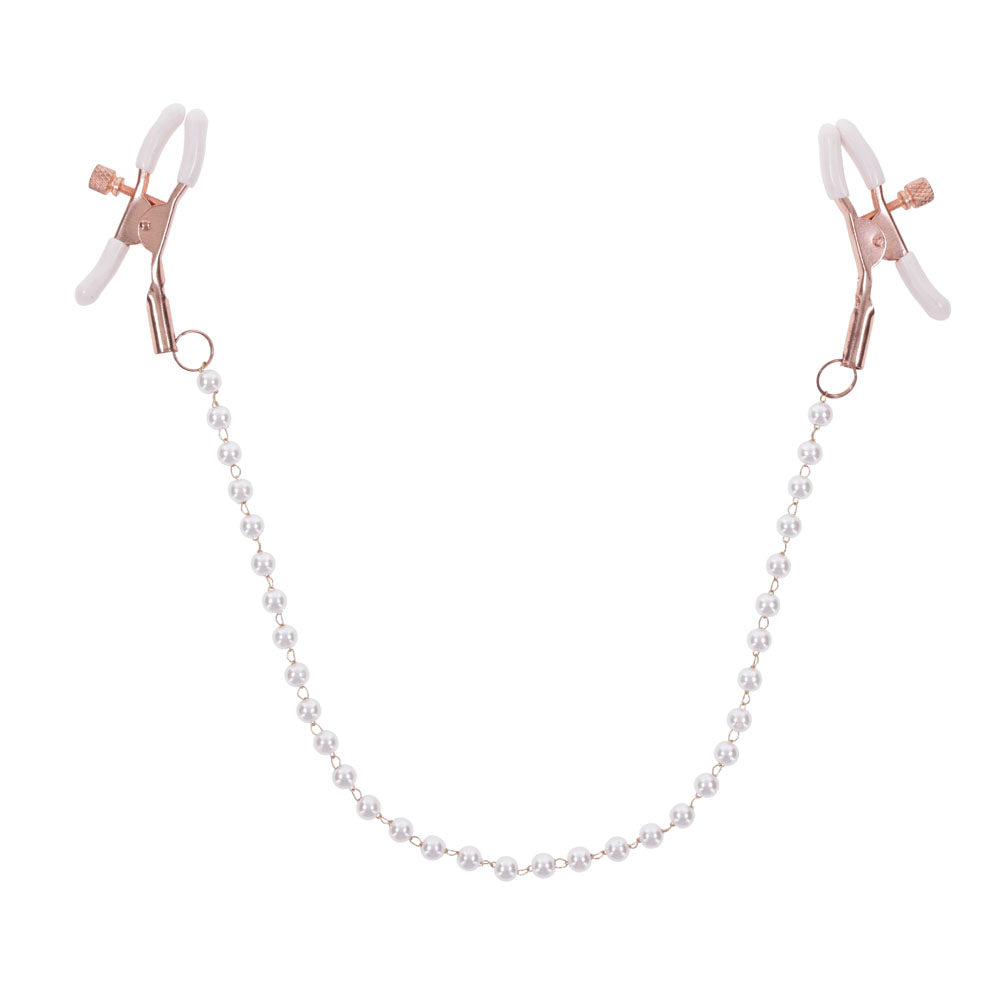 Sex & Mischief Peaches n CreaMe Pearl Nipple Clamps - Peach Nipple Restraints with rose gold and pearl accents