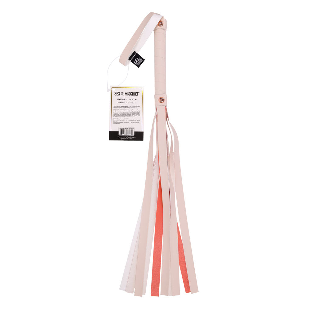 Sex & Mischief Peaches n CreaMe Stripe Flogger - Peach 80 cm Flogger Whip with a playful design.