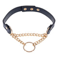Sex & Mischief Cougar Day Collar - Navy /Gold Collar featuring faux leather and gold chain for intimate essentials.