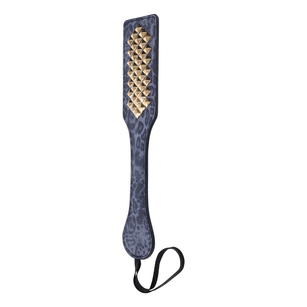 Sex & Mischief Cougar Studded Paddle - Navy  Paddle with Gold Studs featuring faux leather and gold studs.