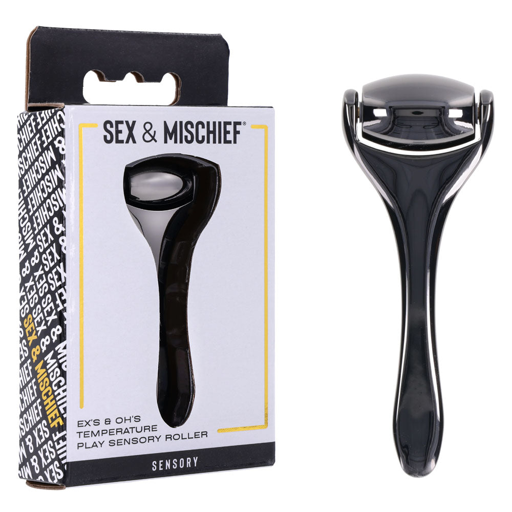 S&M Exs & Ohs Temperature Play Sensory Roller - Gunmetal Roller in packaging, perfect for intimate essentials for her.