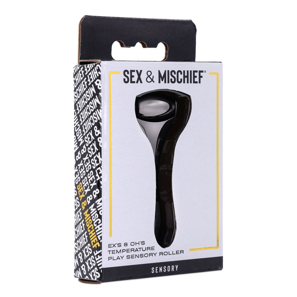 S&M Exs & Ohs Temperature Play Sensory Roller - Gunmetal Roller in packaging, ideal for intimate essentials for her.