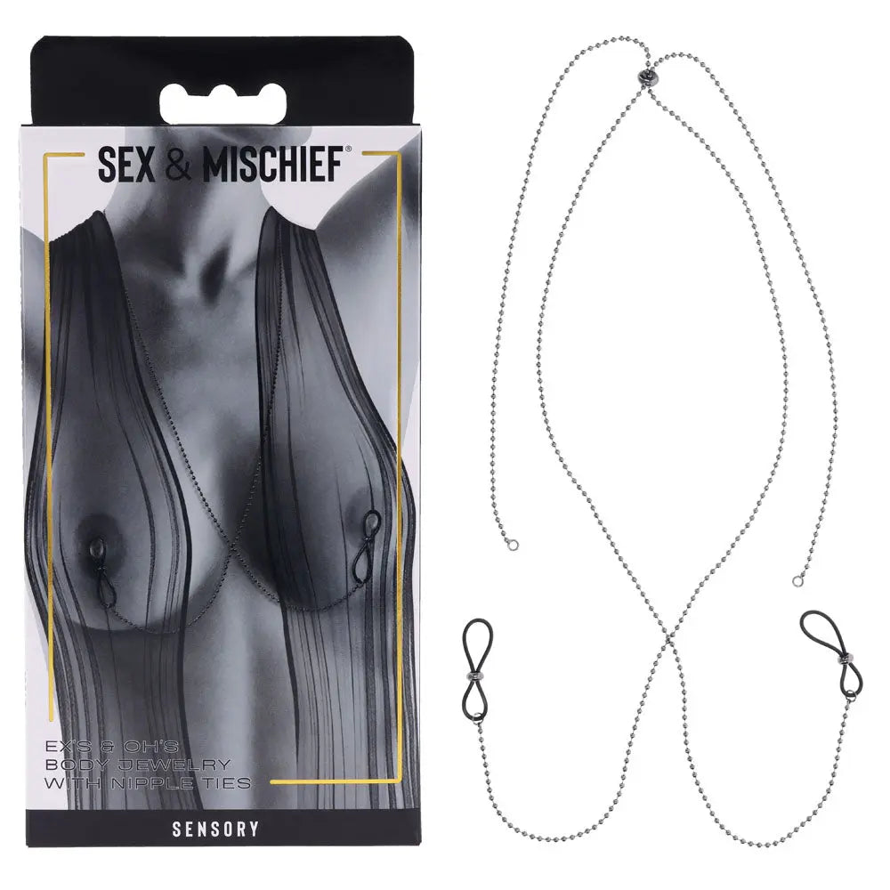 S&M Exs & Ohs Body Jewelry with Nipple Ties - Metal Chain with Nipple Ties Sportsheets Discreet Intimate Essentials.