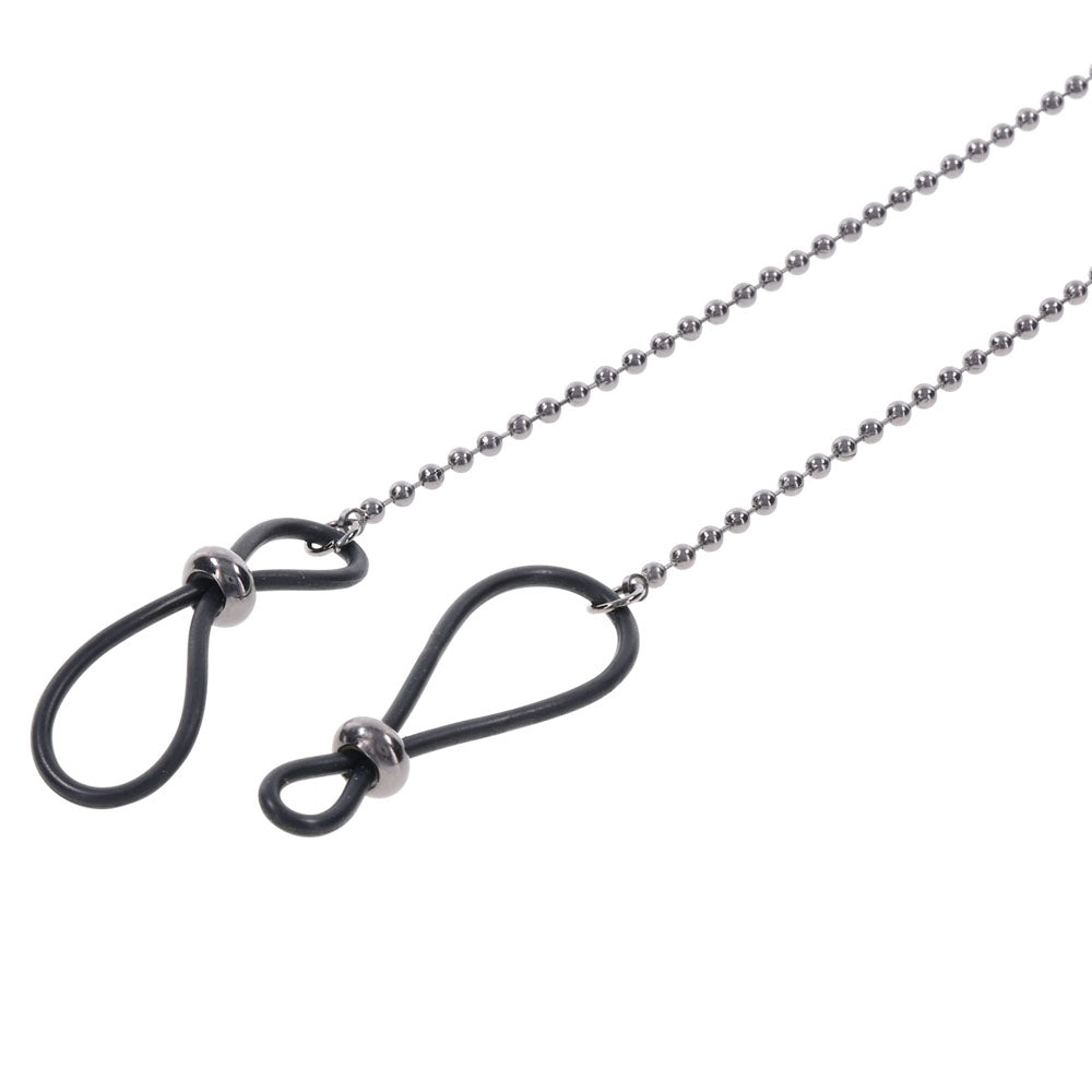 S&M Exs & Ohs Body Jewelry with Nipple Ties - Metal Chain with Nipple Ties, featuring sleek gunmetal beading and lariat design.
