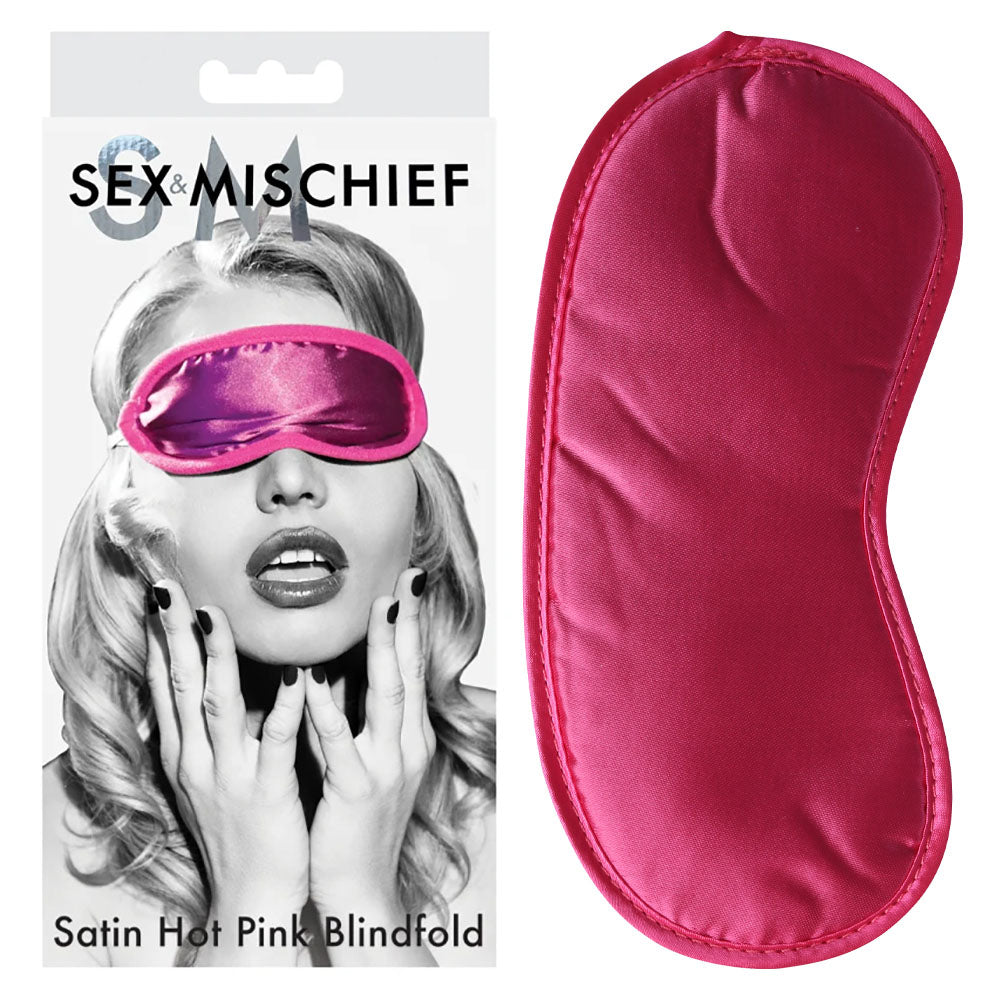 Sex & Mischief Satin Blindfold Hot  - Hot  Blindfold in vibrant pink color, ideal for enhancing intimate moments.