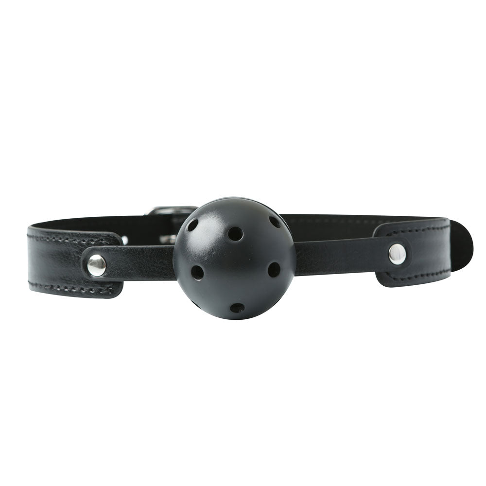 Sex & Mischief Breathable Ball Gag -  Mouth Restraint with adjustable black strap and breathable ball, perfect for intimate essentials.