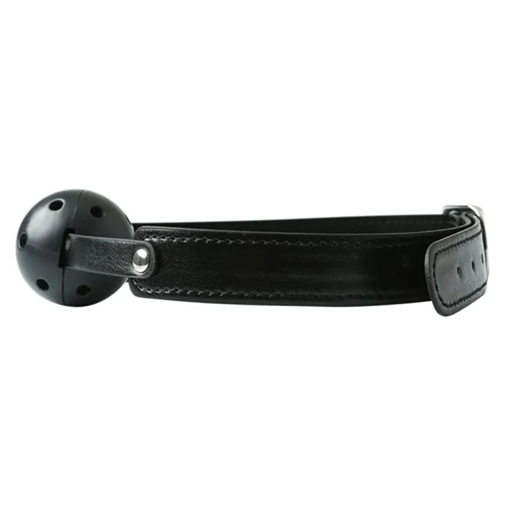 Sex & Mischief Breathable Ball Gag -  Mouth Restraint with adjustable strap and black plastic ball.