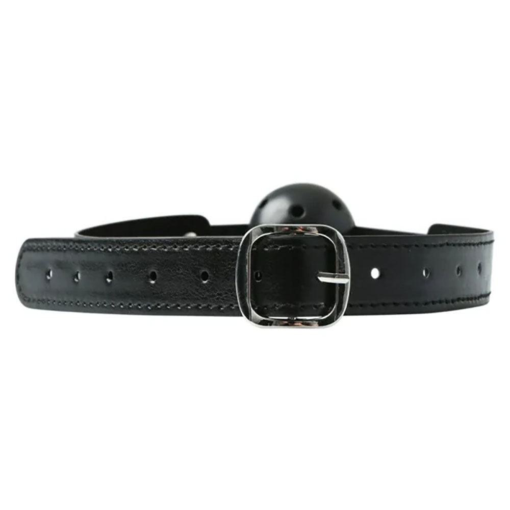 Sex & Mischief Breathable Ball Gag -  Mouth Restraint with adjustable black strap and ball design.