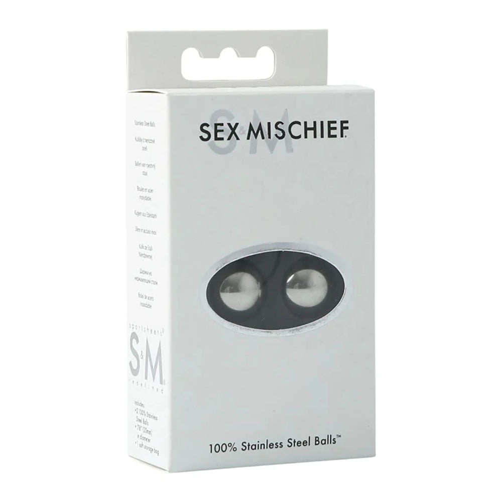 Sex & Mischief 100% Stainless Steel Balls - Stainless Steel Ben Wa Balls packaging with clear design.