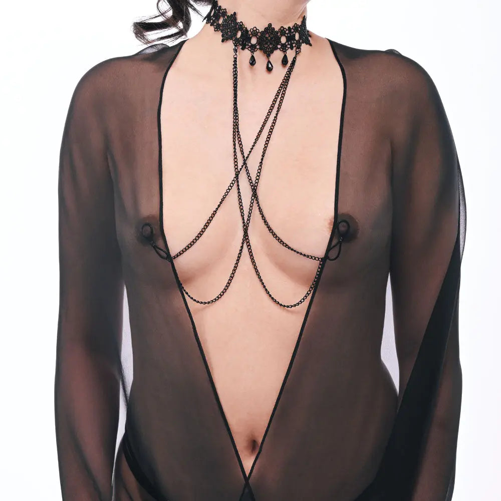 Sex & Mischief Lace Collar with Nipple Ties -  Neck and Nipple Restraints Sportsheets Discreet Intimate Essentials.
