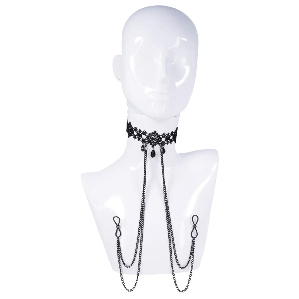 Sex & Mischief Lace Collar with Nipple Ties -  Neck and Nipple Restraints Sportsheets Discreet Intimate Essentials.