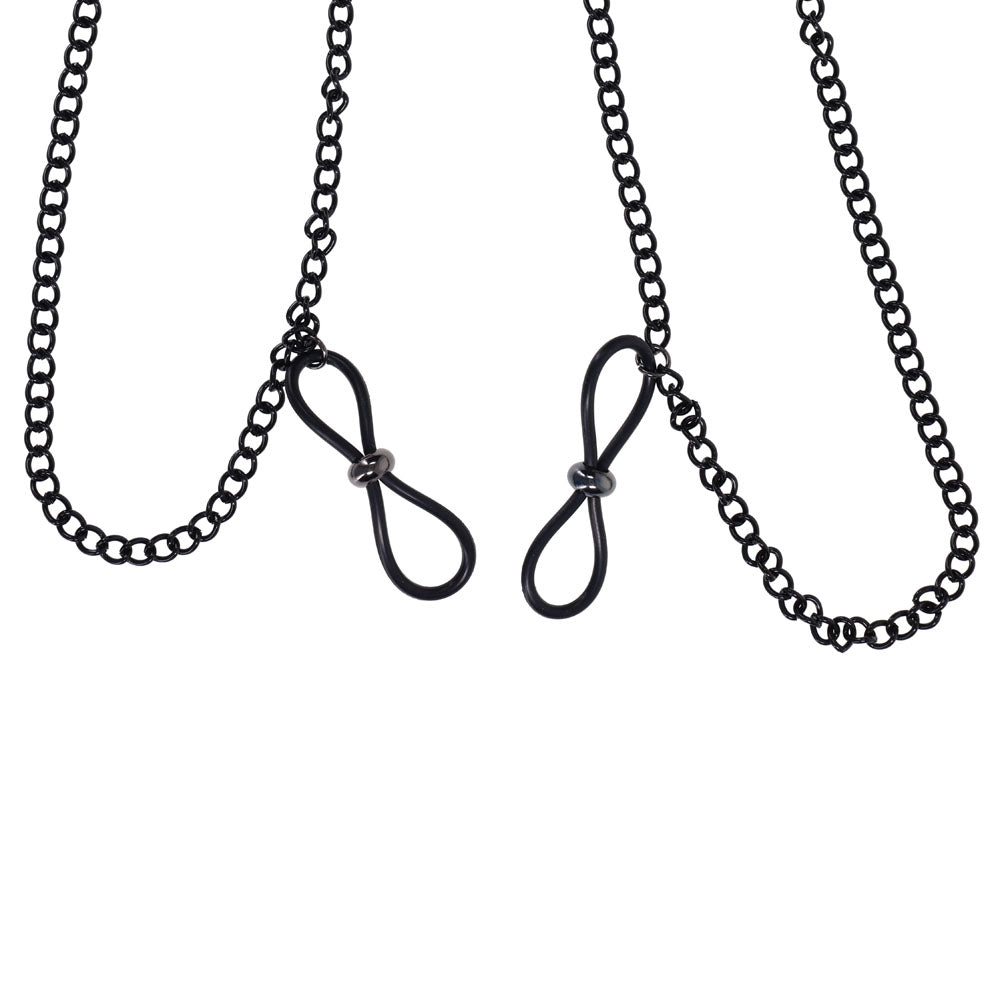 Sex & Mischief Lace Collar with Nipple Ties - Neck and Nipple Restraints featuring delicate black chains and loops.
