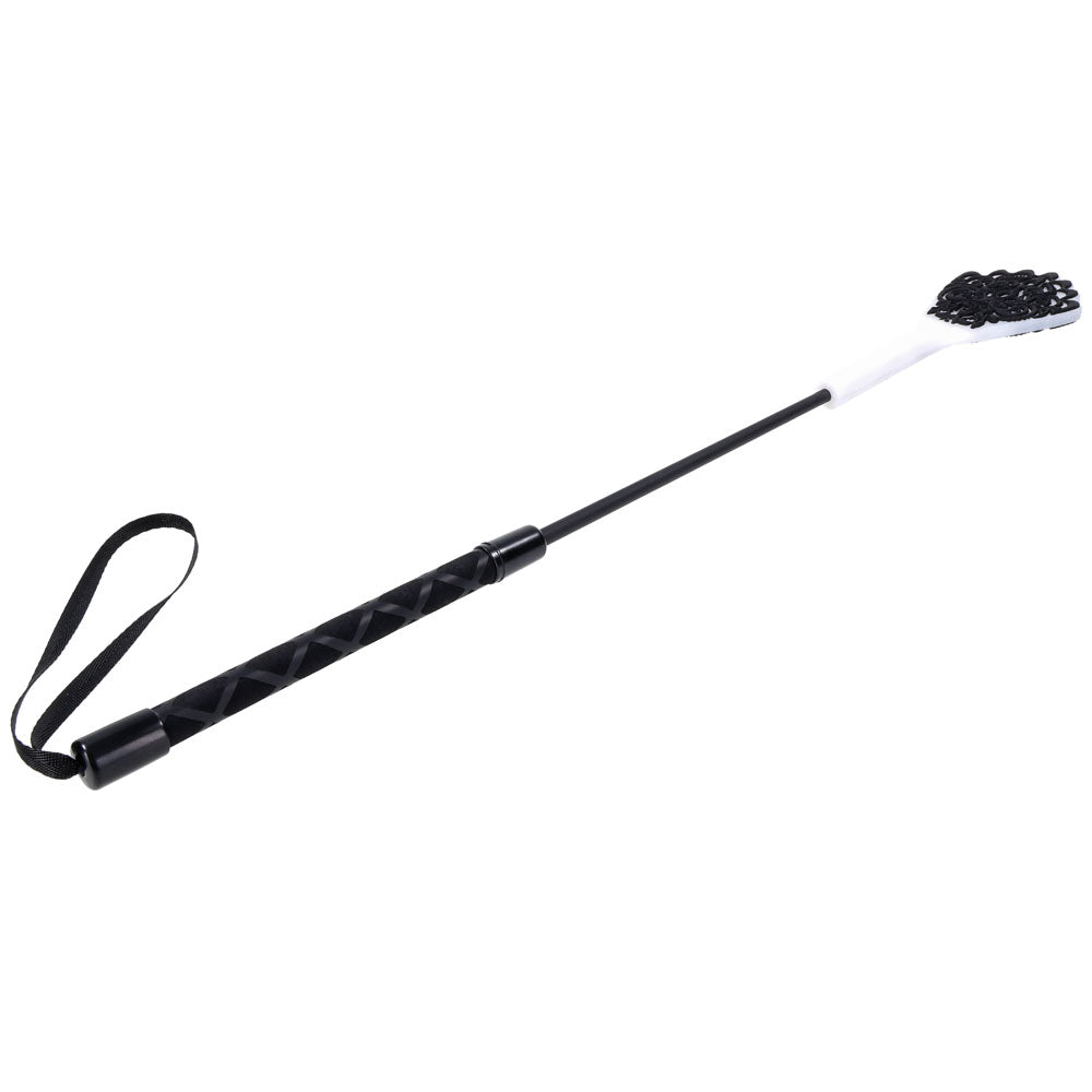 Sex & Mischief Lace Silicone Crop - /White 50 cm Crop Whip, elegant black and white silicone crop for intimate play.