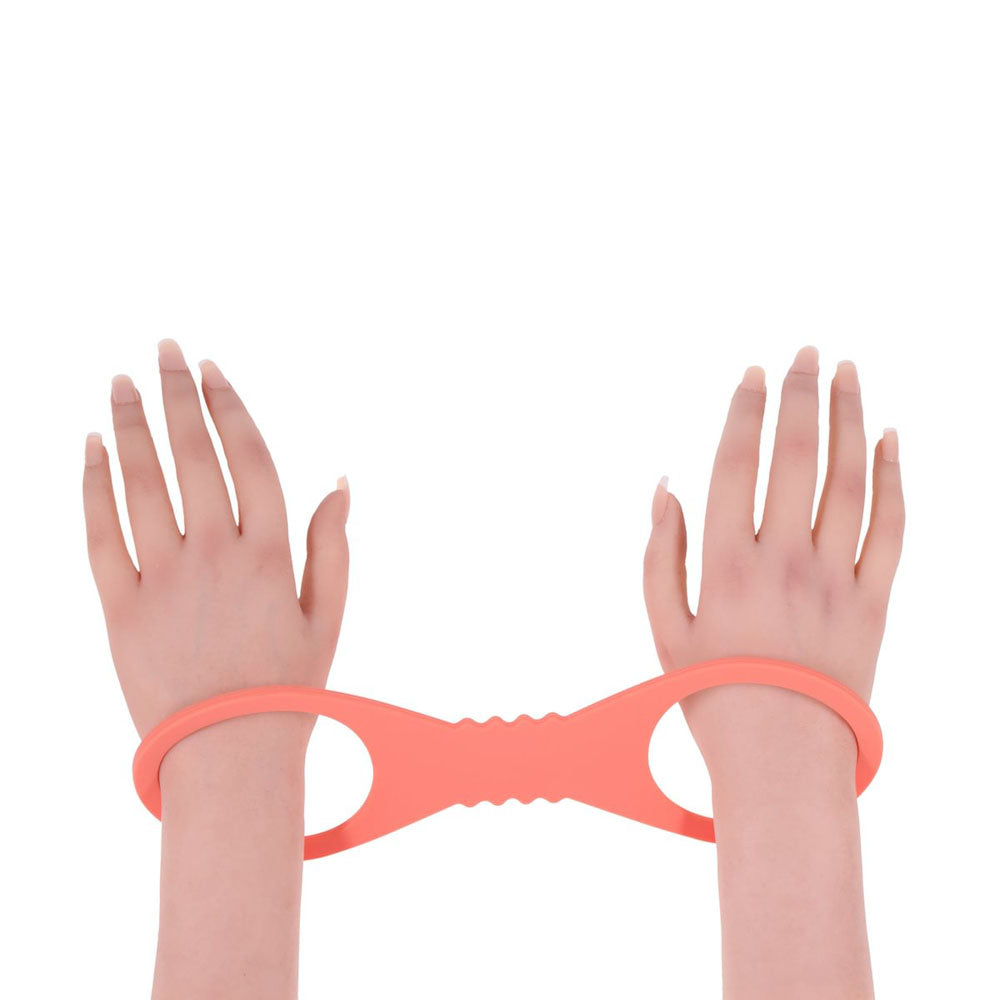 Sex & Mischief Peaches n CreaMe Large Silicone Cuffs - Peach Large Silicone Restraints on hands for intimate play.