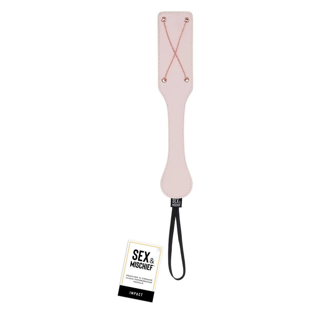 Sex & Mischief Peaches n CreaMe Chain Impressions Paddle - Peach Spanking Paddle with rose gold chain design.
