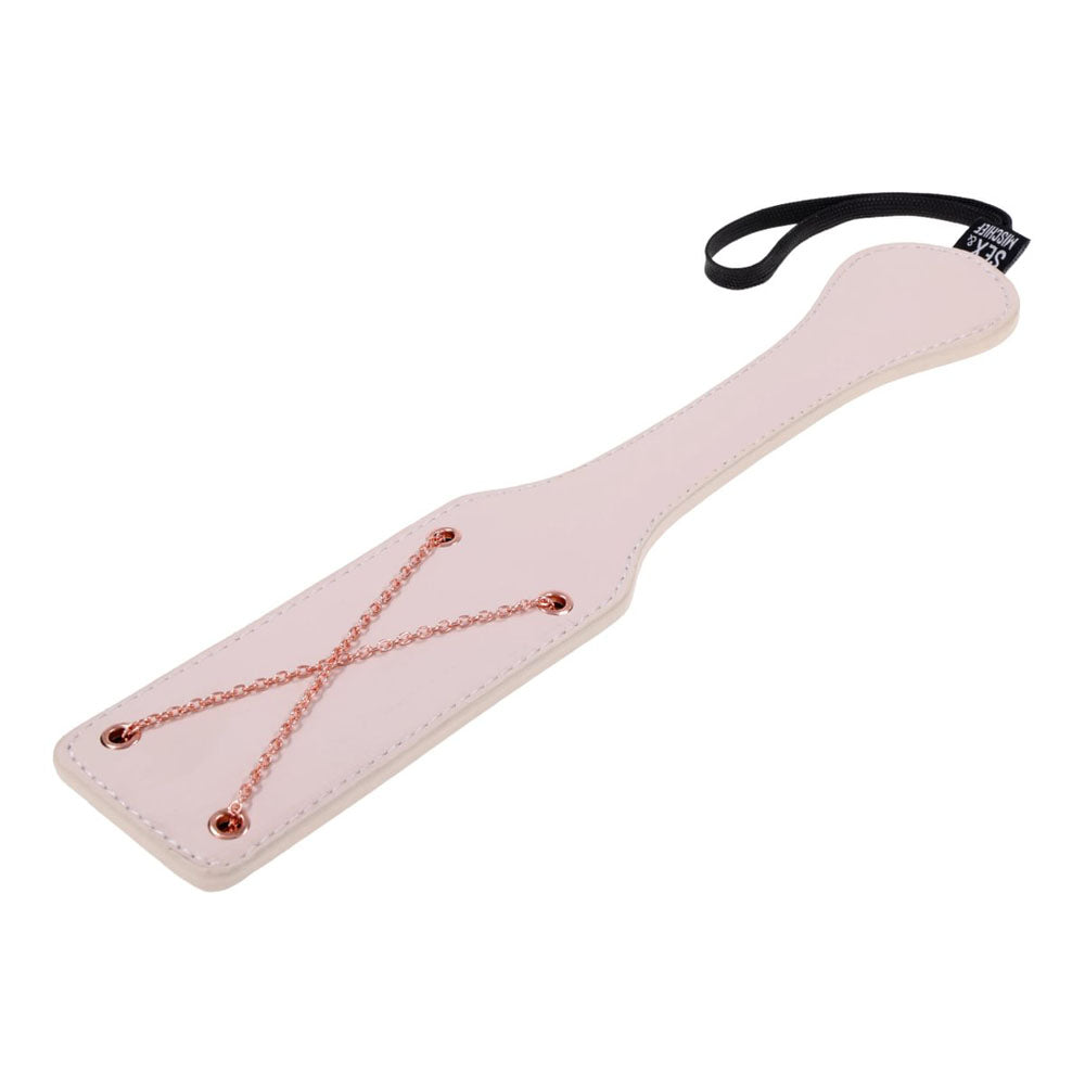 Sex & Mischief Peaches n CreaMe Chain Impressions Paddle - Peach Spanking Paddle featuring rose gold chains.