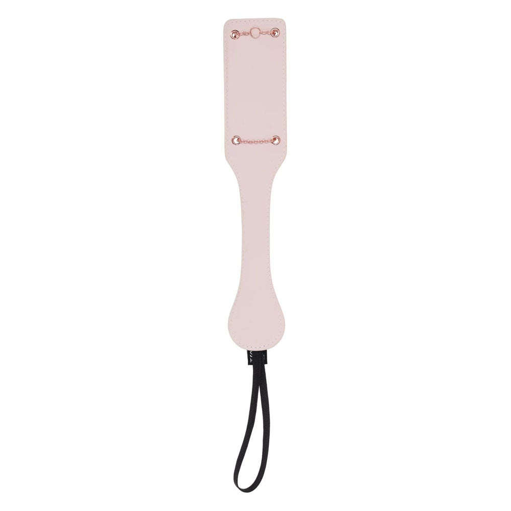Sex & Mischief Peaches n CreaMe Chain Impressions Paddle - Peach Spanking Paddle, crafted from faux leather with rose gold details.