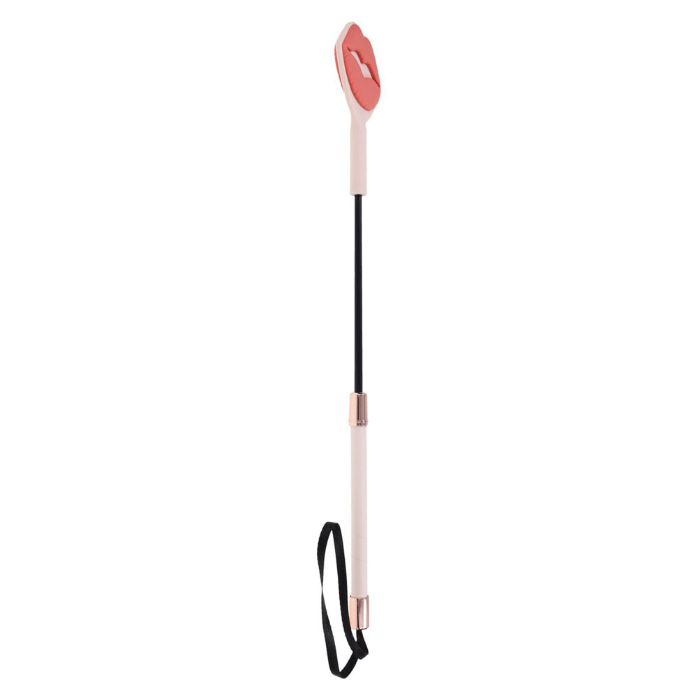Sex & Mischief Peaches n CreaMe Kiss Crop - Peach Lip Tipped Crop Whip with silicone tip and rose gold accents.