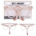 Sex & Mischief Peaches n CreaMe Pearl Garters - Peach / Rose Gold Garters with Pearls - Set of 2 on display
