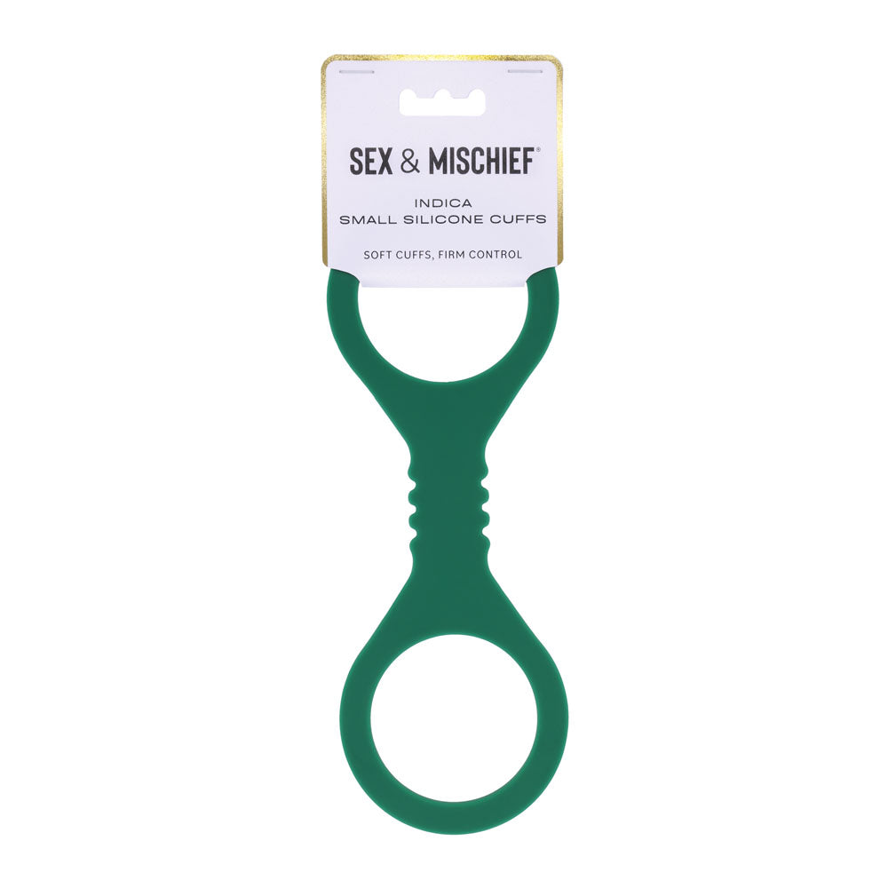 Sex & Mischief Indica Small Silicone Cuffs -  Small Restraints in vibrant green, perfect for intimate control.