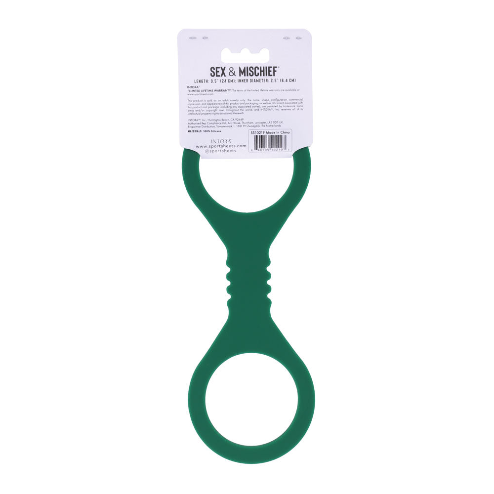 Sex & Mischief Indica Small Silicone Cuffs -  Small Restraints in vibrant green, perfect for intimate essentials.