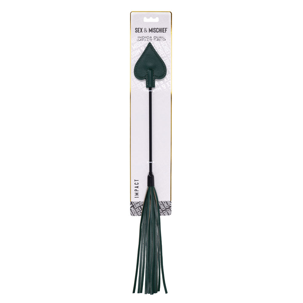 Sex & Mischief Indica Dual Impact Crop -  Crop Whip, a dual-ended crop with a spade tip and faux leather falls.