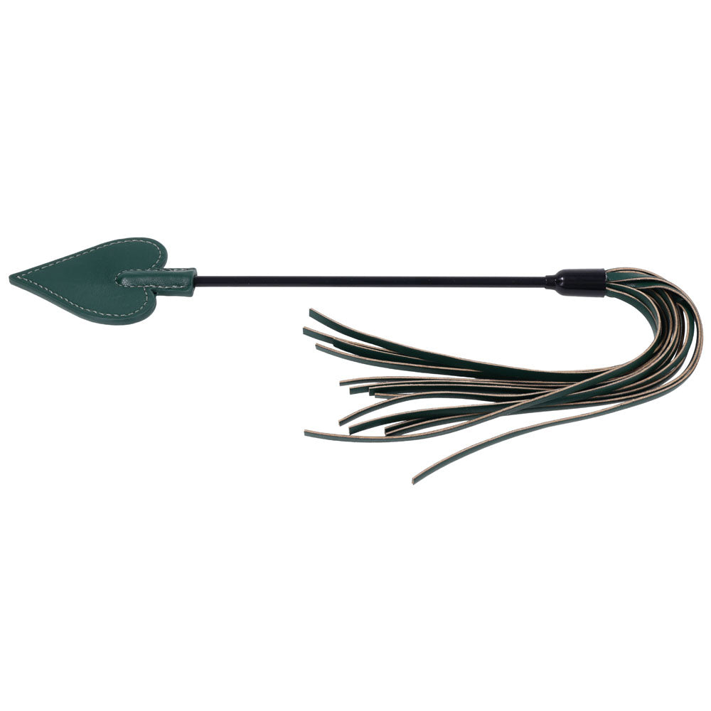 Sex & Mischief Indica Dual Impact Crop -  Crop Whip featuring an emerald green spade tip and faux leather falls.