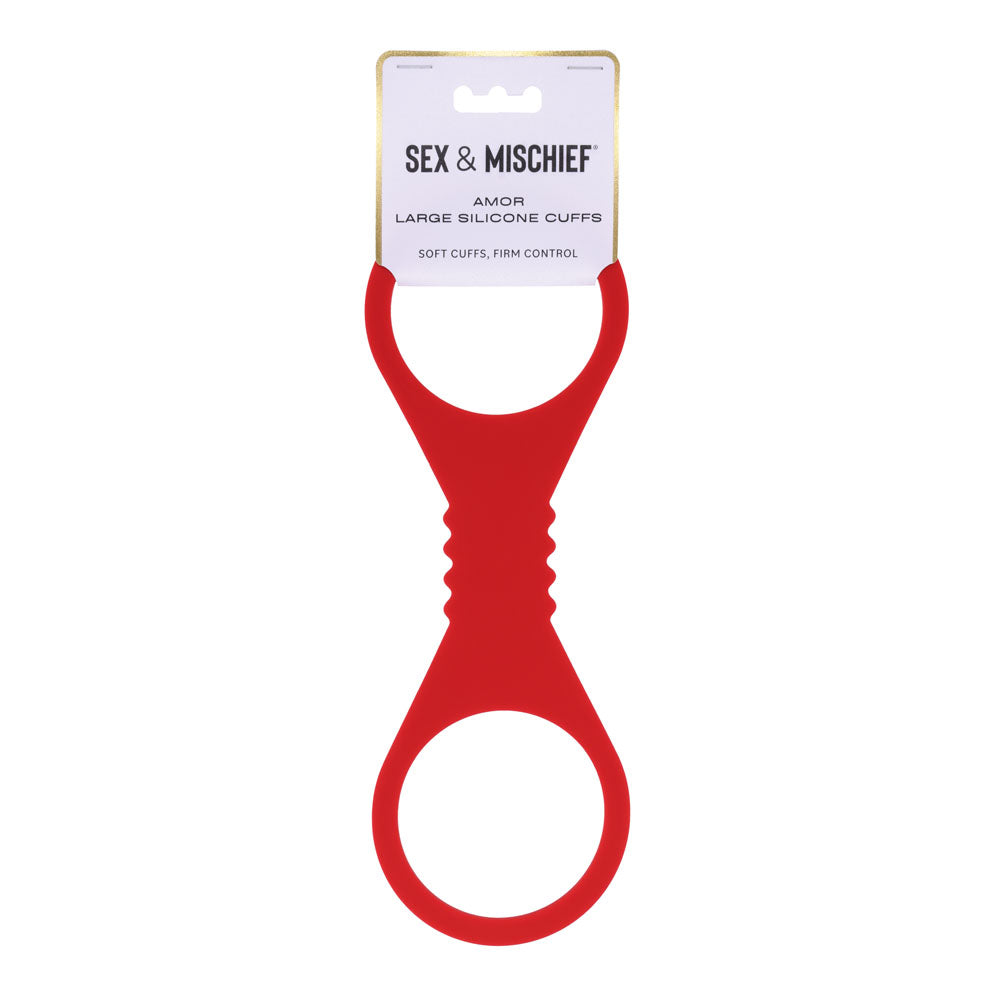 Sex & Mischief Amor Large Silicone Cuffs -  Large Restraints in vibrant red silicone for comfortable restraint.
