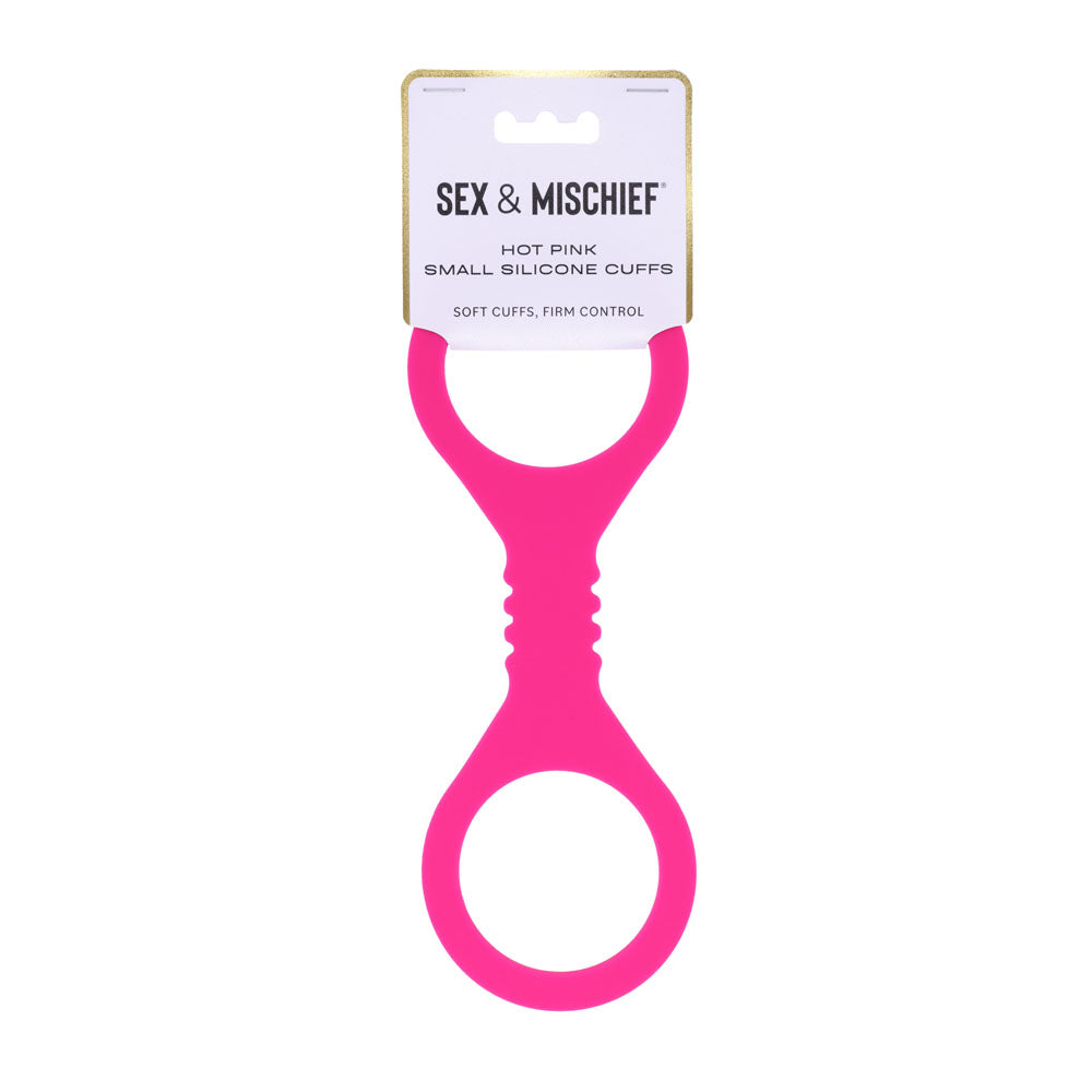 Sex & Mischief Small Hot  Silicone Cuffs - Hot  Small Restraints in bright pink silicone for comfortable control.