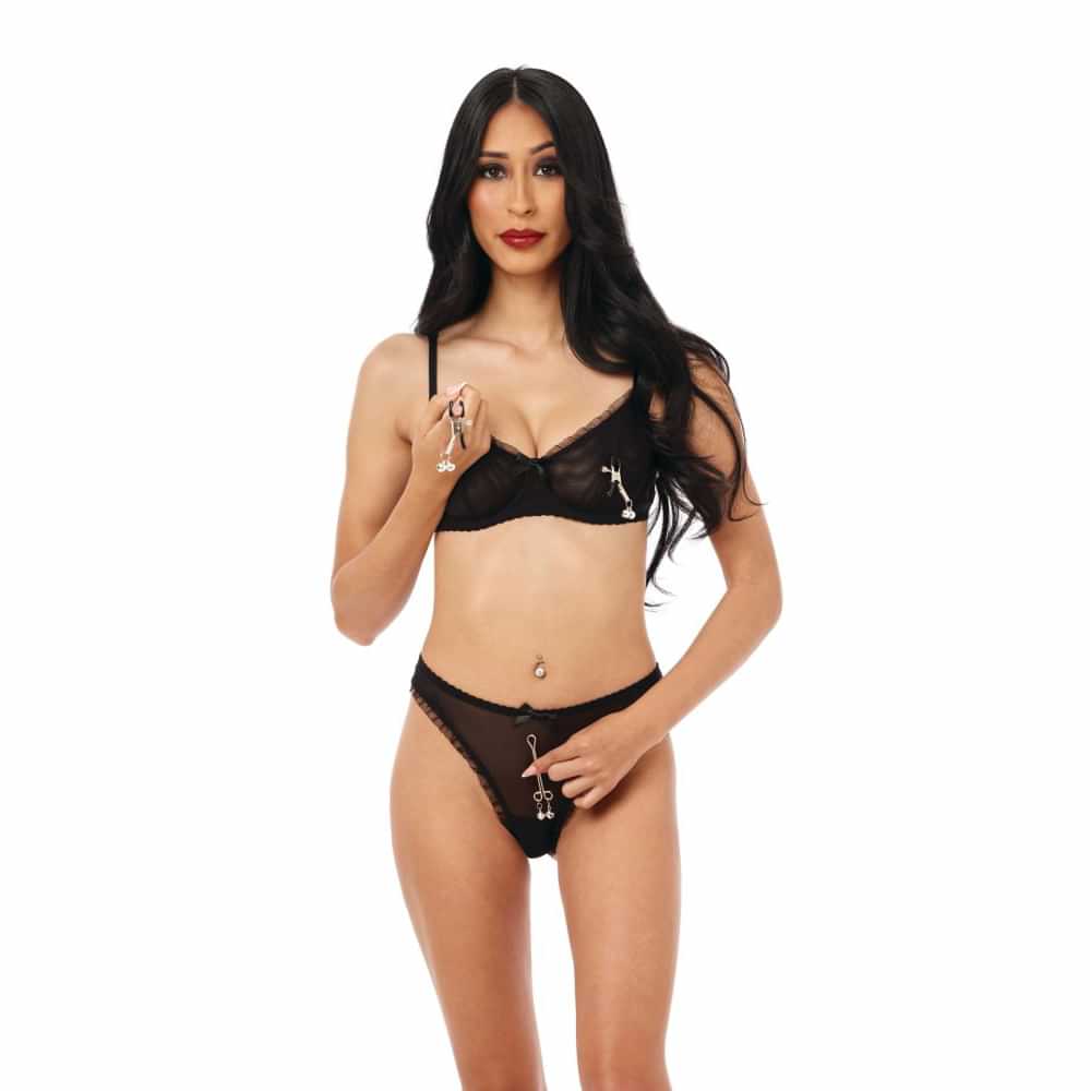 S&M Shadow Bell Nipple and Clit Jewelry - Metal Nipple Clamps and Clitoris Clamp Sportsheets Discreet Intimate Essentials.