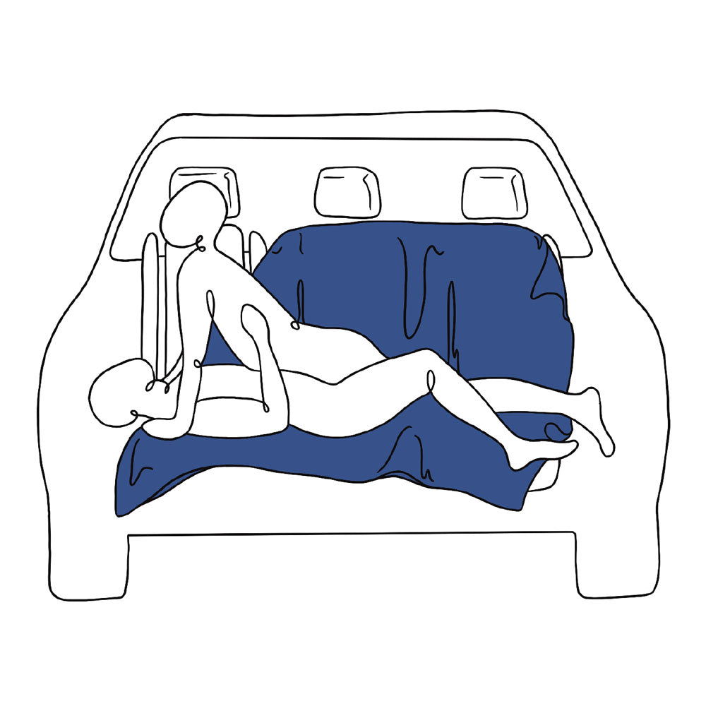 Pivot Protector -  Triple-Layered Waterproof Blanket in a car with two abstract figures.