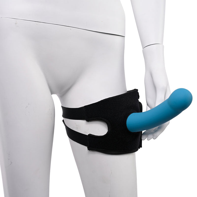 Pivot 2 in 1 Forced-O Strap - Thigh Harness for Massagers on a mannequin, showcasing its dual functionality.