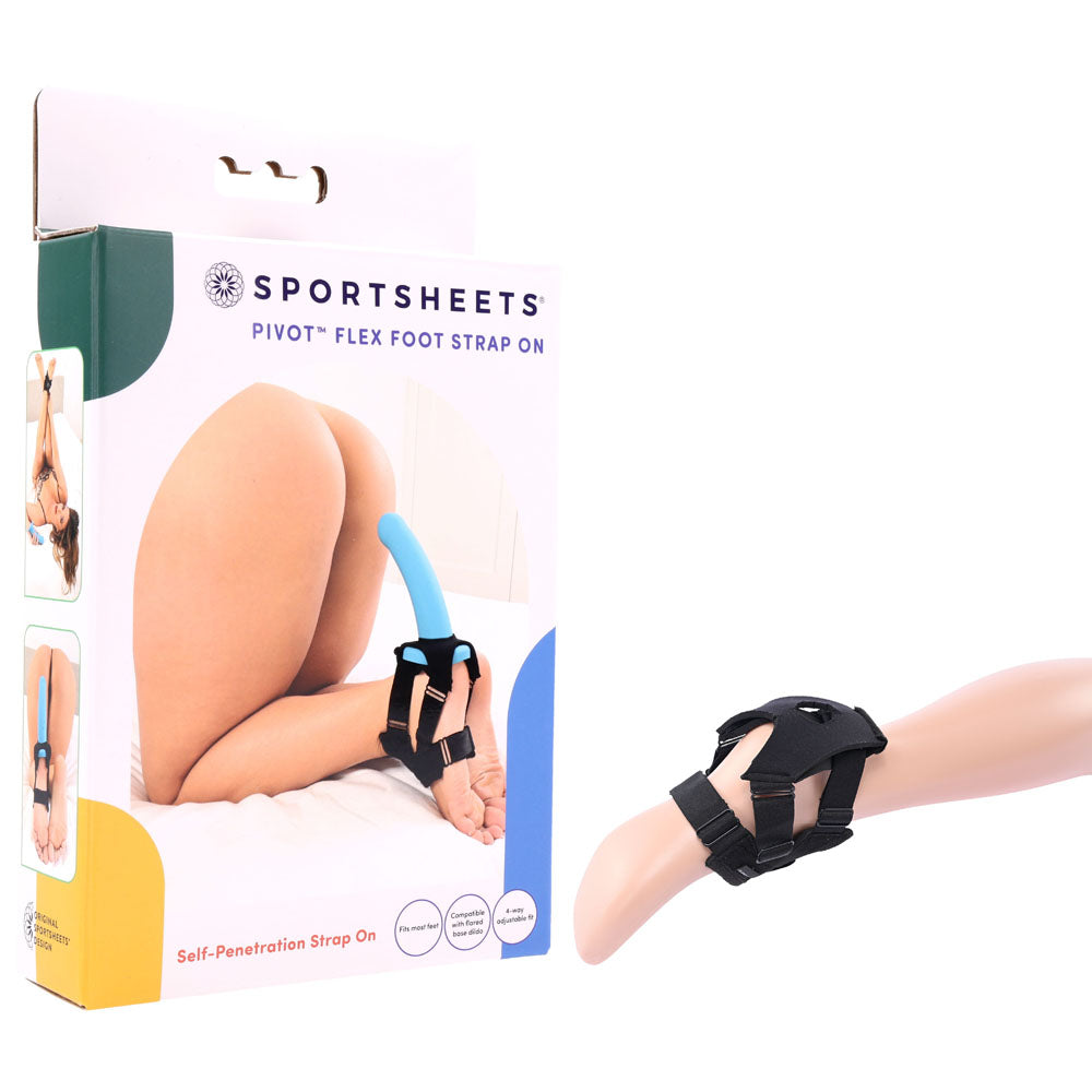 Pivot Flex Foot Strap On - Adjustable Strap-On Harness (No Probe Included) packaging with strap on for self-penetration.