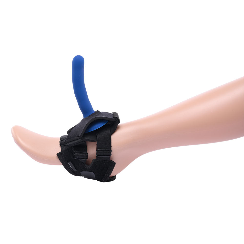 Pivot Flex Foot Strap On - Adjustable Strap-On Harness (No Probe Included) on a foot, showcasing innovative design for hands-free use.