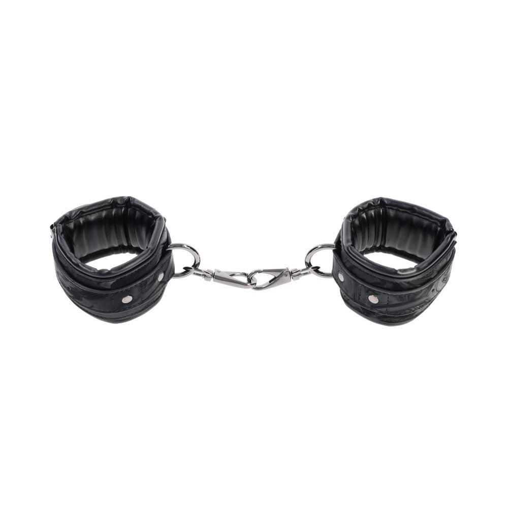 SPORTSHEETS Velvet Noir Handcuffs -  Adjustable Cuff Restraints featuring soft faux leather with hematite hardware.