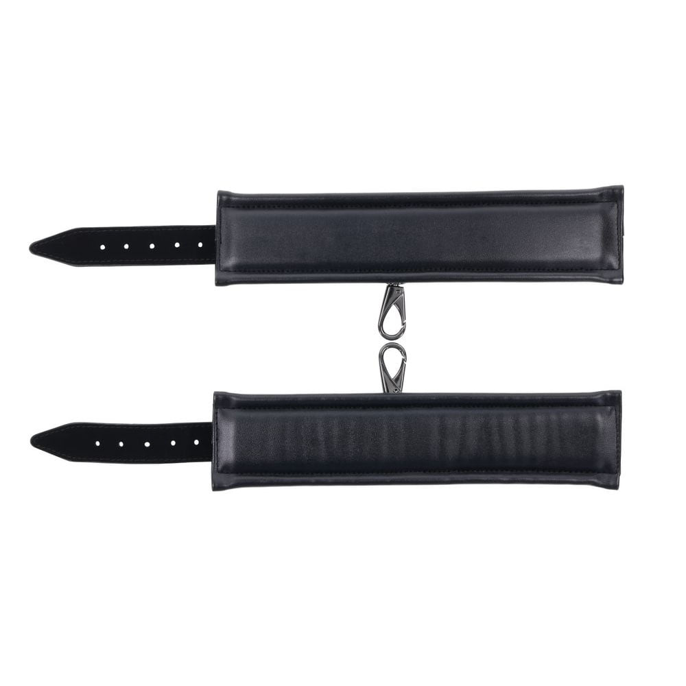 SPORTSHEETS Velvet Noir Handcuffs -  Adjustable Cuff Restraints made of smooth faux leather with hematite hardware.