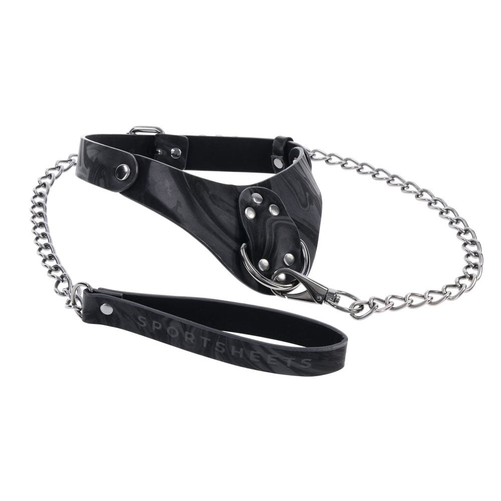 SPORTSHEETS Velvet Noir Collar & Leash - Restraint & Leash showcasing a luxurious collar and chain for intimate essentials.